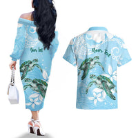 Personalised Polynesia Valentine's Day Couples Matching Off The Shoulder Long Sleeve Dress and Hawaiian Shirt SeaTurtle Couple Polynesian - Fairy Sparkles Color