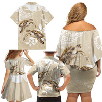 Happy Valentine's Day Polynesia Family Matching Off Shoulder Short Dress and Hawaiian Shirt SeaTurtle Couple Polynesian - Pollinate Color