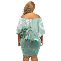 Happy Valentine's Day Polynesia Off Shoulder Short Dress SeaTurtle Couple Polynesian - Green Lester Color