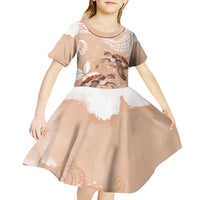 Happy Valentine's Day Polynesia Kid Short Sleeve Dress SeaTurtle Couple Polynesian - Desert Sand Color