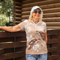 Happy Valentine's Day Polynesia Women Polo Shirt SeaTurtle Couple Polynesian - Desert Sand Color