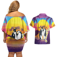 Hawaii Penguin Couple Couples Matching Off Shoulder Short Dress and Hawaiian Shirt You Are My Valentine - Tropical Sunset Vibes