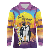 Hawaii Penguin Couple Long Sleeve Polo Shirt You Are My Valentine - Tropical Sunset Vibes