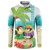 Hawaii Penguin Couple Button Sweatshirt Hawaiian Kakau - Tropical Summer Vibes LT14 Cyan - Polynesian Pride