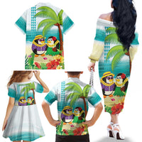 Hawaii Penguin Couple Family Matching Off The Shoulder Long Sleeve Dress and Hawaiian Shirt Hawaiian Kakau - Tropical Summer Vibes