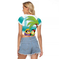 Hawaii Penguin Couple Raglan Cropped T Shirt Hawaiian Kakau - Tropical Summer Vibes