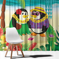 Hawaii Penguin Couple Window Curtain Hawaiian Kakau - Tropical Summer Vibes