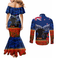 New Zealand ANZAC Day Couples Matching Mermaid Dress and Long Sleeve Button Shirt 25 April Last Post Camouflage With Poppies LT14 - Polynesian Pride