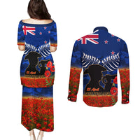 New Zealand ANZAC Day Couples Matching Puletasi and Long Sleeve Button Shirt 25 April Last Post Camouflage With Poppies LT14 - Polynesian Pride
