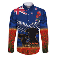 New Zealand ANZAC Day Family Matching Puletasi and Hawaiian Shirt 25 April Last Post Camouflage With Poppies LT14 Dad's Shirt - Long Sleeve Blue - Polynesian Pride