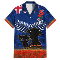 New Zealand ANZAC Day Family Matching Short Sleeve Bodycon Dress and Hawaiian Shirt 25 April Last Post Camouflage With Poppies LT14 Dad's Shirt - Short Sleeve Blue - Polynesian Pride