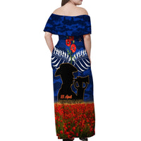 New Zealand ANZAC Day Off Shoulder Maxi Dress 25 April Last Post Camouflage With Poppies LT14 - Polynesian Pride