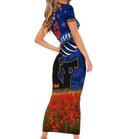 New Zealand ANZAC Day Short Sleeve Bodycon Dress 25 April Last Post Camouflage With Poppies LT14 - Polynesian Pride