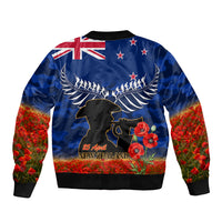 New Zealand ANZAC Day Sleeve Zip Bomber Jacket 25 April Last Post Camouflage With Poppies LT14 - Polynesian Pride