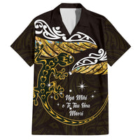 New Zealand Matariki Family Matching Off Shoulder Short Dress and Hawaiian Shirt Maori New Year Silver Fern And Lizard - Gold