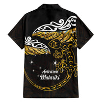 New Zealand Matariki Family Matching Off Shoulder Short Dress and Hawaiian Shirt Maori New Year Silver Fern And Lizard - Gold