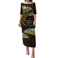 New Zealand Matariki Puletasi Maori New Year Silver Fern And Lizard - Gold LT14 Long Dress Gold - Polynesian Pride