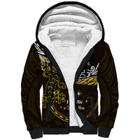 New Zealand Matariki Sherpa Hoodie Maori New Year Silver Fern And Lizard - Gold LT14 Unisex Gold - Polynesian Pride