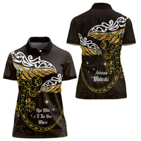 New Zealand Matariki Women Polo Shirt Maori New Year Silver Fern And Lizard - Gold