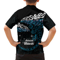New Zealand Matariki Family Matching Puletasi and Hawaiian Shirt Maori New Year Silver Fern And Lizard - Turquosie