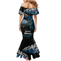 New Zealand Matariki Mermaid Dress Maori New Year Silver Fern And Lizard - Turquosie LT14 - Polynesian Pride