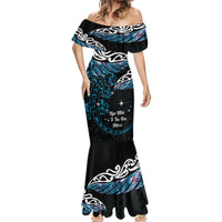 New Zealand Matariki Mermaid Dress Maori New Year Silver Fern And Lizard - Turquosie LT14 - Polynesian Pride