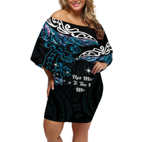 New Zealand Matariki Off Shoulder Short Dress Maori New Year Silver Fern And Lizard - Turquosie LT14 Women Turquoise - Polynesian Pride