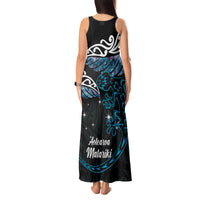 New Zealand Matariki Tank Maxi Dress Maori New Year Silver Fern And Lizard - Turquosie LT14 - Polynesian Pride