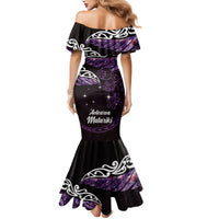 New Zealand Matariki Mermaid Dress Maori New Year Silver Fern And Lizard - Purple LT14 - Polynesian Pride
