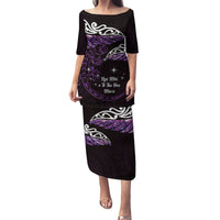 New Zealand Matariki Puletasi Maori New Year Silver Fern And Lizard - Purple LT14 Long Dress Purple - Polynesian Pride