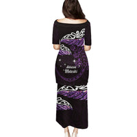 New Zealand Matariki Puletasi Maori New Year Silver Fern And Lizard - Purple LT14 - Polynesian Pride