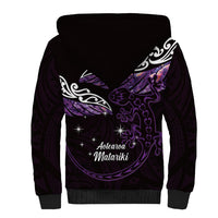 New Zealand Matariki Sherpa Hoodie Maori New Year Silver Fern And Lizard - Purple LT14 - Polynesian Pride