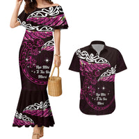 New Zealand Matariki Couples Matching Mermaid Dress and Hawaiian Shirt Maori New Year Silver Fern And Lizard - Pink LT14 Pink - Polynesian Pride