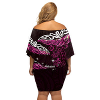 New Zealand Matariki Family Matching Off Shoulder Short Dress and Hawaiian Shirt Maori New Year Silver Fern And Lizard - Pink