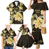 Personalised Aloha Hawaii Oahu Island Family Matching Mermaid Dress and Hawaiian Shirt Gathering Place Sea Turtle Ilima Flowers