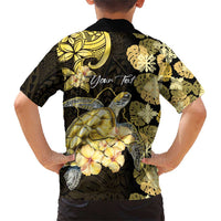 Personalised Aloha Hawaii Oahu Island Family Matching Short Sleeve Bodycon Dress and Hawaiian Shirt Gathering Place Sea Turtle Ilima Flowers