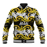 Personalised Cook Islands Aitutaki Baseball Jacket Tiare Maori Polynesian Waves Tattoo