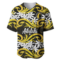 Personalised Cook Islands Aitutaki Baseball Jersey Tiare Maori Polynesian Waves Tattoo LT14 Yellow - Polynesian Pride