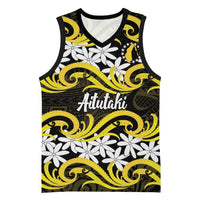 Personalised Cook Islands Aitutaki Basketball Jersey Tiare Maori Polynesian Waves Tattoo