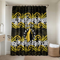 Personalised Cook Islands Aitutaki Bathroom Set Tiare Maori Polynesian Waves Tattoo LT14 Shower Curtain Only Yellow - Polynesian Pride