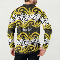 Personalised Cook Islands Aitutaki Button Sweatshirt Tiare Maori Polynesian Waves Tattoo