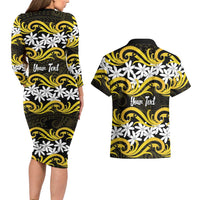 Personalised Cook Islands Aitutaki Couples Matching Long Sleeve Bodycon Dress and Hawaiian Shirt Tiare Maori Polynesian Waves Tattoo LT14 - Polynesian Pride