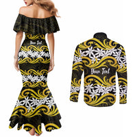Personalised Cook Islands Aitutaki Couples Matching Mermaid Dress and Long Sleeve Button Shirt Tiare Maori Polynesian Waves Tattoo