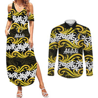 Personalised Cook Islands Aitutaki Couples Matching Summer Maxi Dress and Long Sleeve Button Shirt Tiare Maori Polynesian Waves Tattoo