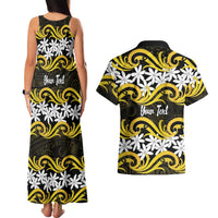 Personalised Cook Islands Aitutaki Couples Matching Tank Maxi Dress and Hawaiian Shirt Tiare Maori Polynesian Waves Tattoo