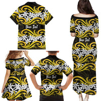 Personalised Cook Islands Aitutaki Family Matching Puletasi and Hawaiian Shirt Tiare Maori Polynesian Waves Tattoo
