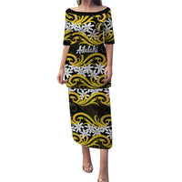 Personalised Cook Islands Aitutaki Family Matching Puletasi and Hawaiian Shirt Tiare Maori Polynesian Waves Tattoo
