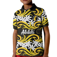 Personalised Cook Islands Aitutaki Kid Polo Shirt Tiare Maori Polynesian Waves Tattoo LT14 Kid Yellow - Polynesian Pride