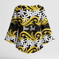 Personalised Cook Islands Aitutaki Kimono Sleeve Blouse Tiare Maori Polynesian Waves Tattoo
