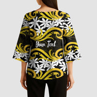 Personalised Cook Islands Aitutaki Kimono Sleeve Blouse Tiare Maori Polynesian Waves Tattoo